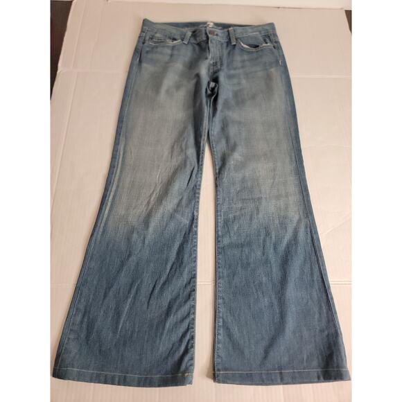 7 Seven For All Mankind Dojo Flare Jeans 32 X 30 White Embroidery Y2K 90s USA - Picture 2 of 15